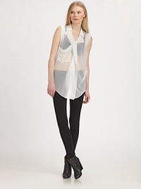 Sheer matte jersey tailored in a sleeveless button-down with oversized pocket and lapels.Double point collarSleevelessChest pocketButton-down frontShirttail hemAbout 32 from shoulder to hemPolyesterDry cleanMade in USA of Italian fabricModel shown is 5'9½ (176cm) wearing US size 4. Sheer matte jersey tailored in a sleeveless button-down with oversized pocket and lapels.Double point collarSleevelessChest pocketButton-down frontShirttail hemAbout 32 from shoulder to hemPolyesterDry cleanMade in USA of Italian fabricModel shown is 5'9½ (176cm) wearing US size 4.