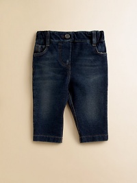 A classic pair of five-pocket jeans with slight whiskering and fading in a straight-leg silhouette.Front button closureAdjustable waistband with belt loopsZip flyFive-pocket style95% cotton/5% spandexMachine washMade in Italy A classic pair of five-pocket jeans with slight whiskering and fading in a straight-leg silhouette.Front button closureAdjustable waistband with belt loopsZip flyFive-pocket style95% cotton/5% spandexMachine washMade in Italy
