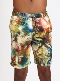 Tropical prints for the beach and beyond in slim-fitting, quick-drying nylon.Elastic drawstring waistSide slash, back welt pocketsInseam, about 8NylonMachine washImported Tropical prints for the beach and beyond in slim-fitting, quick-drying nylon.Elastic drawstring waistSide slash, back welt pocketsInseam, about 8NylonMachine washImported