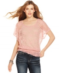 Add instant femininity to your jeans and tank uniform with this gorgeous lace blouson top from Eyeshadow! Add instant femininity to your jeans and tank uniform with this gorgeous lace blouson top from Eyeshadow!