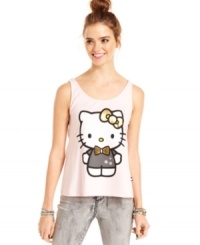 You had me at hello: flaunting a cool, colorblocked back design and a print of the world's favorite feline, this Hello Kitty tank top is all about fun, graphic style. You had me at hello: flaunting a cool, colorblocked back design and a print of the world's favorite feline, this Hello Kitty tank top is all about fun, graphic style.