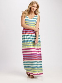 Candy-colored stripes add a playful feel to this elongated silhouette. Once you slip on this dress, you won't want to take it off. U-neckSleevelessVibrant stripesAbout 42 from natural waistPattern varies50% pima cotton/50% modalMachine washMade in USA Candy-colored stripes add a playful feel to this elongated silhouette. Once you slip on this dress, you won't want to take it off. U-neckSleevelessVibrant stripesAbout 42 from natural waistPattern varies50% pima cotton/50% modalMachine washMade in USA