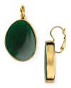 Kenneth Jay Lane Couture Asymmetric Oval Shape Green Enamel Earrings Goldtone