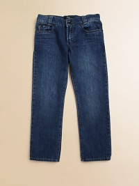 Medium-washed jeans are updated with slight fading, whiskering and leather logo tab in a slim-fitting silhouette.Front button closureAdjustable waistband with belt loopsZip flyFive-pocket styleCottonMachine washImported Medium-washed jeans are updated with slight fading, whiskering and leather logo tab in a slim-fitting silhouette.Front button closureAdjustable waistband with belt loopsZip flyFive-pocket styleCottonMachine washImported