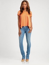 A slim version of your favorite bootcut silhouette, crafted from lightweight stretch denim.THE FITFitted through hips and thighsRise, about 8Inseam, about 35THE DETAILSZip flyFive-pocket styleBack flap pockets98% cotton/2% elastaneMachine washMade in USA of imported fabricModel shown is 5'9 (175cm) wearing US size 4. A slim version of your favorite bootcut silhouette, crafted from lightweight stretch denim.THE FITFitted through hips and thighsRise, about 8Inseam, about 35THE DETAILSZip flyFive-pocket styleBack flap pockets98% cotton/2% elastaneMachine washMade in USA of imported fabricModel shown is 5'9 (175cm) wearing US size 4.