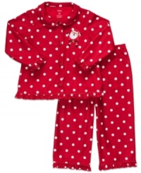 Let it snow. This Santa sleepwear set, with pajama top and pants, makes it easy to put her to bed on Christmas night. Let it snow. This Santa sleepwear set, with pajama top and pants, makes it easy to put her to bed on Christmas night.