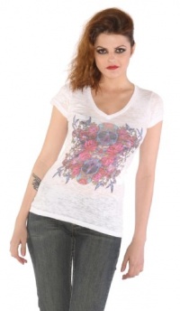 Wild Rose Sugar Skull Tattoo Art White Burnout Short Sleeve Shirt Womens Sizes: Medium Wild Rose Sugar Skull Tattoo Art White Burnout Short Sleeve Shirt Womens Sizes: Medium