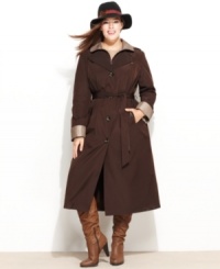 Stay dry no matter the weather with London Fog's plus size raincoat, featuring a duster silhouette and chic tonal colorblocking. The removable hood gives you extra protection from the elements when you need it. Stay dry no matter the weather with London Fog's plus size raincoat, featuring a duster silhouette and chic tonal colorblocking. The removable hood gives you extra protection from the elements when you need it.