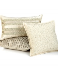 Adorn your Celestial bed from Hotel Collection with this decorative pillow, featuring horizontal stripes of metallic beading for a touch of sophisticated sparkle. Adorn your Celestial bed from Hotel Collection with this decorative pillow, featuring horizontal stripes of metallic beading for a touch of sophisticated sparkle.