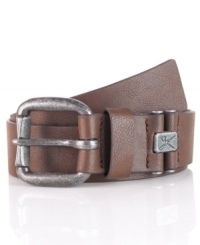 Tie your casual look together with this leather logo belt from Marc Ecko. Tie your casual look together with this leather logo belt from Marc Ecko.
