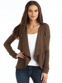 THE LOOKDraped open frontLong sleeves with ruched cuffsHi-lo hemTHE FITAbout 25 from shoulder hemTHE MATERIALCashmereCARE & ORIGINDry cleanImported THE LOOKDraped open frontLong sleeves with ruched cuffsHi-lo hemTHE FITAbout 25 from shoulder hemTHE MATERIALCashmereCARE & ORIGINDry cleanImported