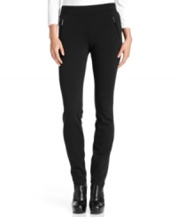 Calvin Klein elevates soft, ponte-knit leggings with zippered pockets and a figure-skimming fit. Calvin Klein elevates soft, ponte-knit leggings with zippered pockets and a figure-skimming fit.