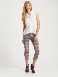 Classic plaid in rail-straight denim, finished with a hint of stretch in a sophisticated crop.THE FITFitted through hips and thighsRise, about 8Inseam, about 26THE DETAILSZip flyFive-pocket style98% cotton/2% elastaneHand washMade in USA of imported fabricModel shown is 5'11 (180cm) wearing US size 4. Classic plaid in rail-straight denim, finished with a hint of stretch in a sophisticated crop.THE FITFitted through hips and thighsRise, about 8Inseam, about 26THE DETAILSZip flyFive-pocket style98% cotton/2% elastaneHand washMade in USA of imported fabricModel shown is 5'11 (180cm) wearing US size 4.
