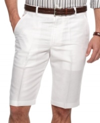 Your casual summer look is a breeze wearing these linen shorts from Perry Ellis. Your casual summer look is a breeze wearing these linen shorts from Perry Ellis.