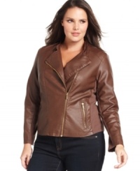 Rev up your look with Calvin Klein's plus size motorcycle jacket. Rev up your look with Calvin Klein's plus size motorcycle jacket.