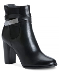 Clean lines make the polished style of Calvin Klein's Haylla booties come alive. Clean lines make the polished style of Calvin Klein's Haylla booties come alive.