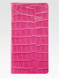 Hand-crafted, Smyth-sewn crocodile-embossed leather diary features month-at-a-view and week-at-a-view pages.Gilt-edged acid-free creamy white paperAbout 3W X 6HMade in USA Hand-crafted, Smyth-sewn crocodile-embossed leather diary features month-at-a-view and week-at-a-view pages.Gilt-edged acid-free creamy white paperAbout 3W X 6HMade in USA