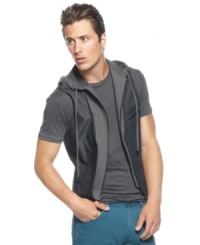 Casual gets an upgrade with this zipper-detailed, hooded vest from Bar III. Casual gets an upgrade with this zipper-detailed, hooded vest from Bar III.