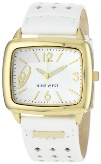 Nine West Women's NW1080WTWT Square Gold-Tone and White Strap Watch Nine West Women's NW1080WTWT Square Gold-Tone and White Strap Watch