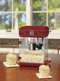 Everyone loves popcorn, and this movie theater-style counter-top popper delivers the goods: up to eight cups of hot, delicious popcorn are ready in just minutes! It's a perfect touch for kid's parties, game time snacks, or just because. Removable, magnetized door and pivoting kettleRemovable serving tray 40-foot power cord300 watts11W X 17H X 11½DImported