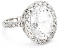 CZ by Kenneth Jay Lane Trend Cubic Zirconia Rhodium-Plated Oval Pave Fashion Ring, Size 7 CZ by Kenneth Jay Lane Trend Cubic Zirconia Rhodium-Plated Oval Pave Fashion Ring, Size 7