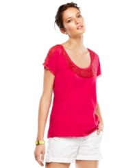 Sequins add sparkle to this scoop-neck top from Calvin Klein Jeans. Pair it with cuffed shorts and flat sandals for easy summery style. Sequins add sparkle to this scoop-neck top from Calvin Klein Jeans. Pair it with cuffed shorts and flat sandals for easy summery style.