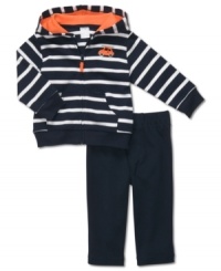 He'll look like a classic cutey in this cozy striped hoodie and pants set by Carter's. He'll look like a classic cutey in this cozy striped hoodie and pants set by Carter's.