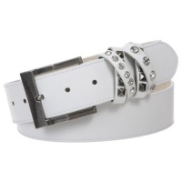 1 1/2 Inch Genuine Leather Jean Belt With Rhinestone Loop Detail Size: S - 33 Color: White 1 1/2 Inch Genuine Leather Jean Belt With Rhinestone Loop Detail Size: S - 33 Color: White