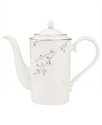 Birch branches grow around this pure white porcelain coffee server, turning formal tables into serene landscapes. A contemporary design refined in polished platinum with a breezy, all-natural beauty. Birch branches grow around this pure white porcelain coffee server, turning formal tables into serene landscapes. A contemporary design refined in polished platinum with a breezy, all-natural beauty.