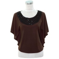 Brown Elegant Jersey Knit Kaftan Top With Sequin Scoop Neckline Size Medium Brown Elegant Jersey Knit Kaftan Top With Sequin Scoop Neckline Size Medium