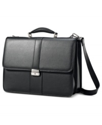 A smart, sporty flapover design is the perfect balance for the rich pebble-grain leather of this all-business bag. Decked out with a padded top carry handle, removable & adjustable shoulder strap and a SmartSleeve™ that slides over upright handles for easy hands-free carrying, this business case redefines easy travel. A smart, sporty flapover design is the perfect balance for the rich pebble-grain leather of this all-business bag. Decked out with a padded top carry handle, removable & adjustable shoulder strap and a SmartSleeve™ that slides over upright handles for easy hands-free carrying, this business case redefines easy travel.