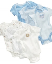 Dress your little sport in a bodysuit from this Little Me three pack to keep him comfortable all day long. Dress your little sport in a bodysuit from this Little Me three pack to keep him comfortable all day long.