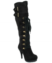 Heavy on the the details, major on style. Baby Phat's Guest platform boots feature a moccasin-style toe and a sexy lace-up vamp with gold tone hardware.