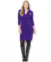 Lauren Ralph Lauren's classic plus size polo dress is given a figure-flattering update, rendered in sleek stretch jersey with three-quarter-length sleeves.