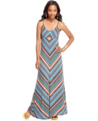 Wake-up your casual, day gear with this super bright, chevron print maxi from American Rag! For a great way to up the bold factor, accessorize the dress with bright sandals and an armful of bracelets! Wake-up your casual, day gear with this super bright, chevron print maxi from American Rag! For a great way to up the bold factor, accessorize the dress with bright sandals and an armful of bracelets!