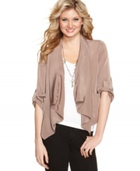 The voluminous silhouette and perfectly draped layers of this blazer from Sequin Hearts enhances your day-to-day style! Pair it with your favorite jeans for an elegant on-the-go look! The voluminous silhouette and perfectly draped layers of this blazer from Sequin Hearts enhances your day-to-day style! Pair it with your favorite jeans for an elegant on-the-go look!