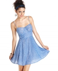 Hot bustier style meets oh-so cute polkadots on this a-line dress from Material Girl that plays to your flirty nature! Hot bustier style meets oh-so cute polkadots on this a-line dress from Material Girl that plays to your flirty nature!