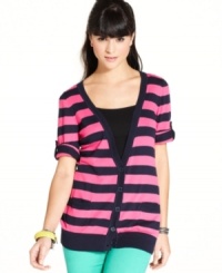What's the best kind of cardi to own? The one that we want to live in! This long, striped style from Pink Rose is supremely cozy -- and boasts roll-tab sleeves that allow you to choose the length! What's the best kind of cardi to own? The one that we want to live in! This long, striped style from Pink Rose is supremely cozy -- and boasts roll-tab sleeves that allow you to choose the length!