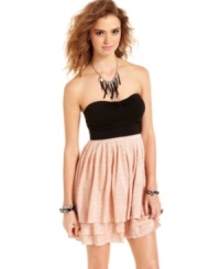 Sporting a metallic skirt of tiers and pleats, Miss Chievous' colorblock dress makes the most of flirty, day-to-night style. Sporting a metallic skirt of tiers and pleats, Miss Chievous' colorblock dress makes the most of flirty, day-to-night style.
