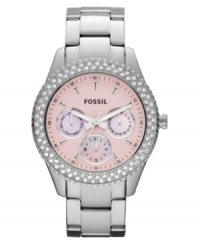 Infinite glam: this shimmering Stella collection Fossil watch features a ring of crystals and daring pink dial. Infinite glam: this shimmering Stella collection Fossil watch features a ring of crystals and daring pink dial.
