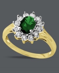 Pretty sparkle, all in a beautiful oval shape. Crafted in 10k gold, oval-cut emerald (3/4 ct. t.w.) and sparkling diamond accents adorn this stunning ring. Pretty sparkle, all in a beautiful oval shape. Crafted in 10k gold, oval-cut emerald (3/4 ct. t.w.) and sparkling diamond accents adorn this stunning ring.