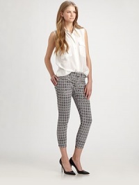 Slim stretch twill in an overdyed houndstooth print, cropped above the ankles for a chic silhouette.Button-front waistZip-flyThree-pocket styleRise, about 8Inseam, about 2798% cotton/2% LycraMachine washMade in USA of imported fabricModel shown is 5'10½ (179cm) wearing US size 4.