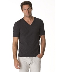 Short sleeve V neck in soft cotton stretch with tonal Hugo logo on bottom of body. Short sleeve V neck in soft cotton stretch with tonal Hugo logo on bottom of body.