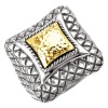 925 Silver Hammered Contemporary-Style Ring with 18k Gold Accents - Sizes 6-8