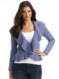 THE LOOKCascading flounced collar continues around hemLong sleevesOpen front styleTHE FITAbout 22 from shoulder to hemTHE MATERIAL80% superfine merino wool/20% cashmereCARE & ORIGINHand wash or dry cleanImported THE LOOKCascading flounced collar continues around hemLong sleevesOpen front styleTHE FITAbout 22 from shoulder to hemTHE MATERIAL80% superfine merino wool/20% cashmereCARE & ORIGINHand wash or dry cleanImported