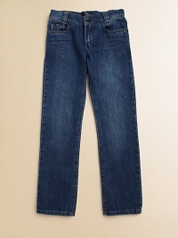 Medium-washed jeans are updated with slight fading, whiskering and leather logo tab in a slim-fitting silhouette.Front button closureAdjustable waistband with belt loopsZip flyFive-pocket styleCottonMachine washImported Medium-washed jeans are updated with slight fading, whiskering and leather logo tab in a slim-fitting silhouette.Front button closureAdjustable waistband with belt loopsZip flyFive-pocket styleCottonMachine washImported