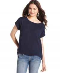 Cuffed sleeves plus an exposed zipper at the back give this basic top from Pink Rose a chic and laid-back vibe! Cuffed sleeves plus an exposed zipper at the back give this basic top from Pink Rose a chic and laid-back vibe!