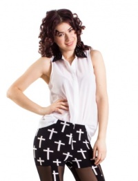 XOXO Juniors All Over Beaded Collar Top, White, Medium XOXO Juniors All Over Beaded Collar Top, White, Medium