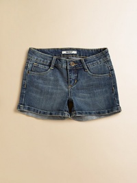 An essential part of every girl's warm-weather wardrobe, these comfy jean shorts are the definition of cool in an ultra-versatile hue.Front button closureWaistband with belt loopsZip flyFive-pocket style99% cotton/1% spandexMachine washImported An essential part of every girl's warm-weather wardrobe, these comfy jean shorts are the definition of cool in an ultra-versatile hue.Front button closureWaistband with belt loopsZip flyFive-pocket style99% cotton/1% spandexMachine washImported