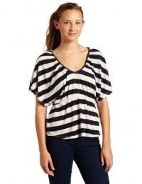 Jolt Junior's Rugby Stripe Lace Back Short Sleeve Top,Navy,X-Small Jolt Junior's Rugby Stripe Lace Back Short Sleeve Top,Navy,X-Small